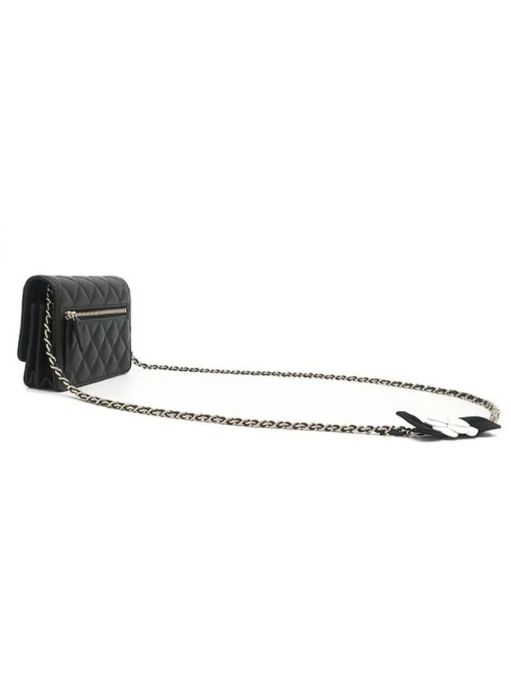 Chanel Chain Wallet Quilted Mini Lambskin Black Gold CC Logo Camellia 31
